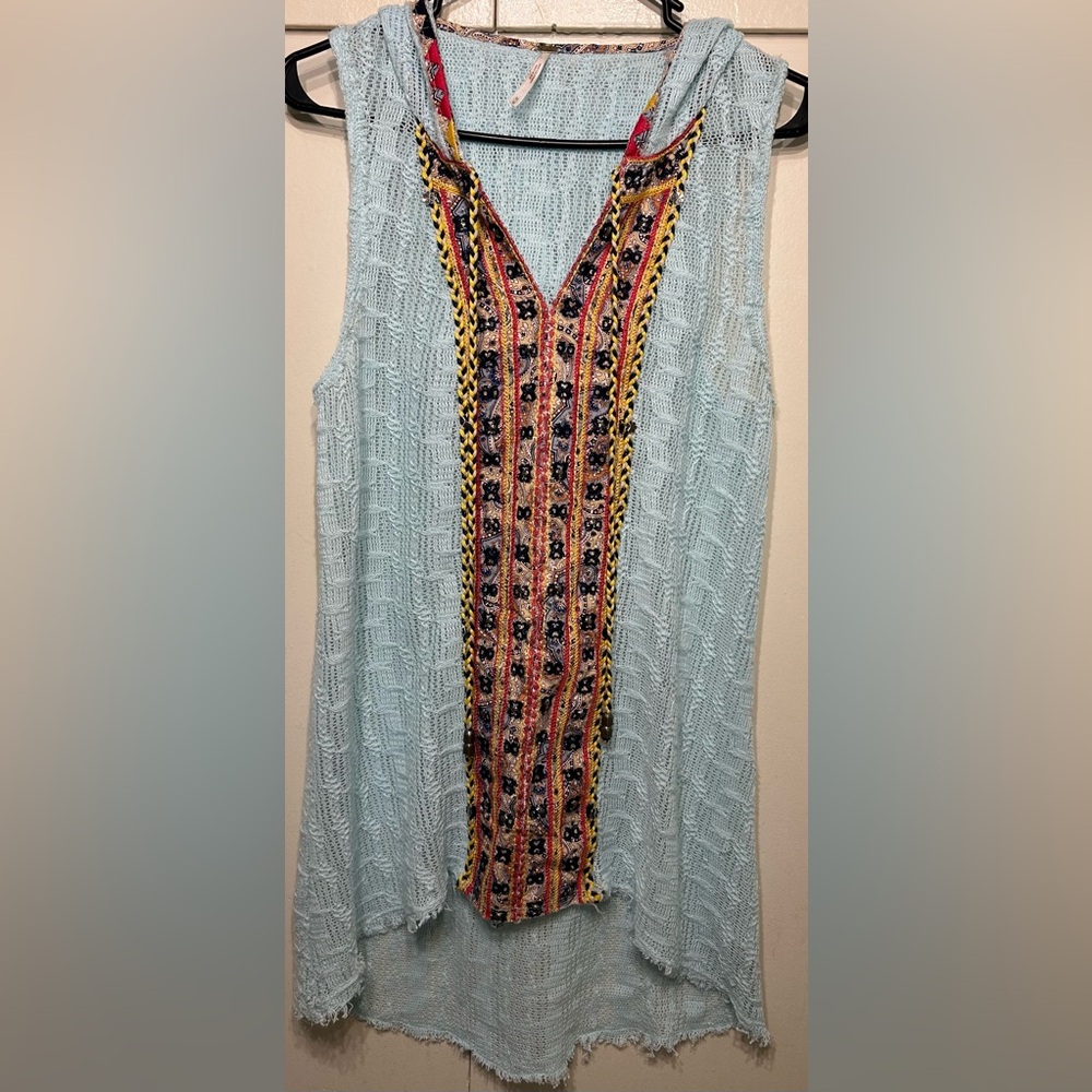 Free People Hooded Tunic Crochet Textured Beach/Coastal/Cowgirl/Boho - Medium